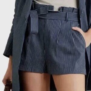 Alice + Olivia Navy Pinstripe High Waist Shorts